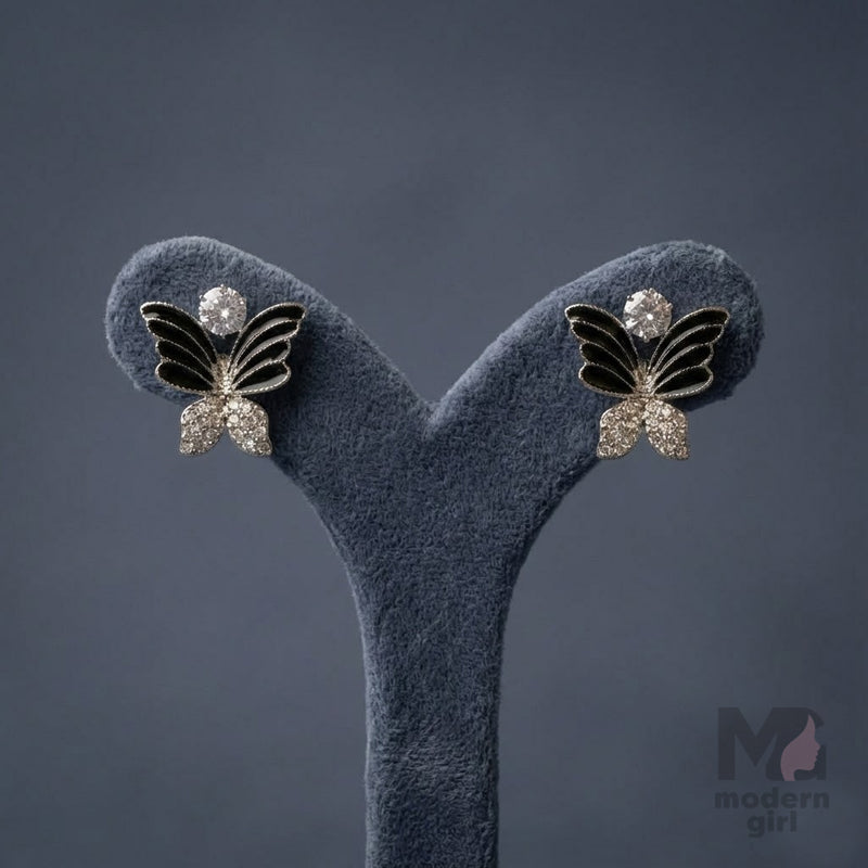 Elegant Black Butterfly Crystal Stud Earrings