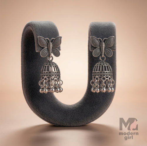 Butterfly Oxidised Silver Jhumka Earrings | Trendy Boho Ethnic Jewelry for Women