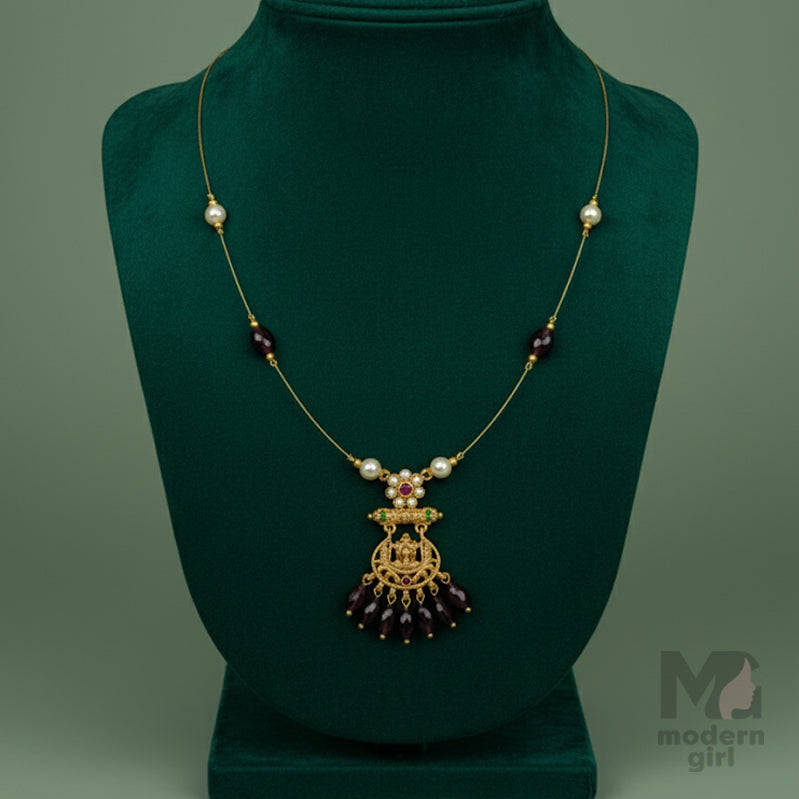 Invisible Chain Temple Necklace with Pearls & Maroon Beads