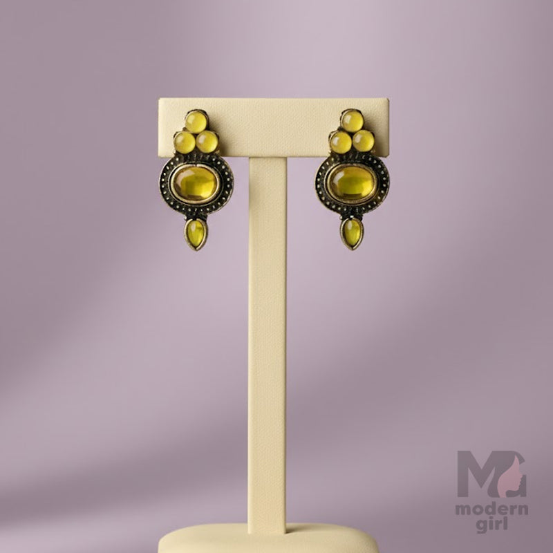 Antique Gold Stone Stud Earrings