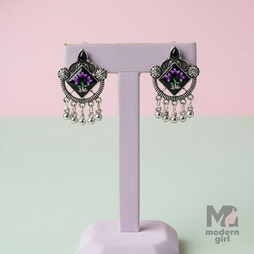 Midnight Bloom German Silver Earrings