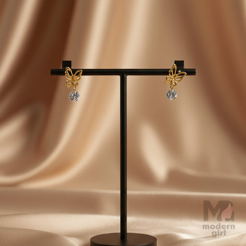 Golden Butterfly Crystal Drop Earrings – Elegant Party Wear