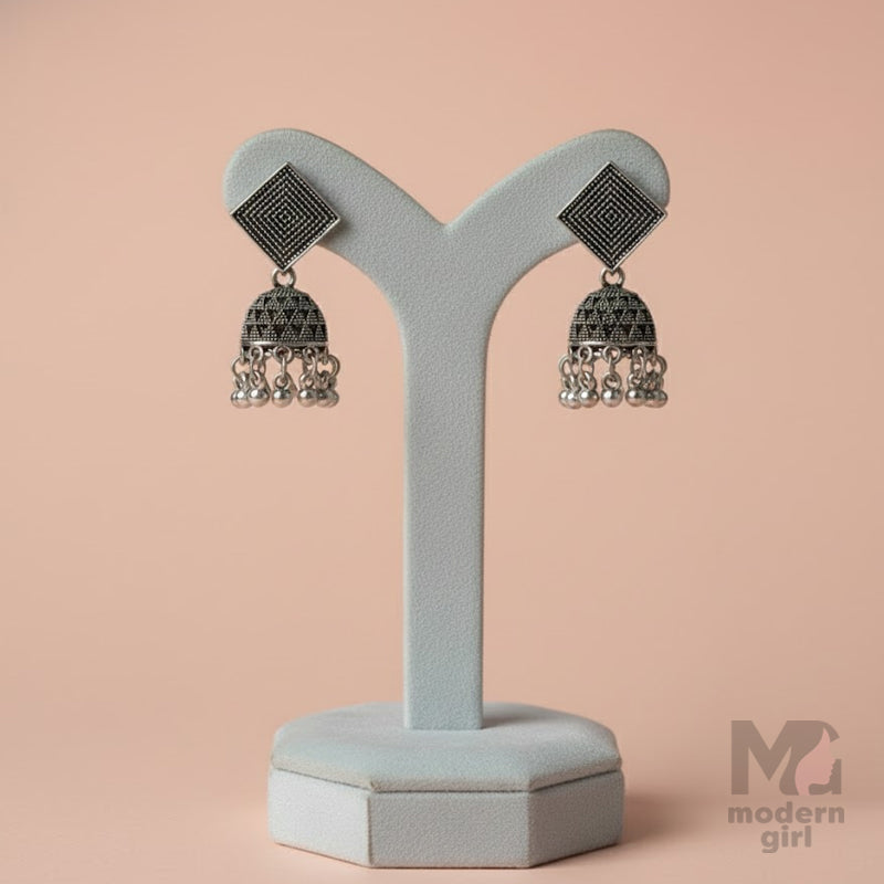 Geometric Square Oxidised Jhumka