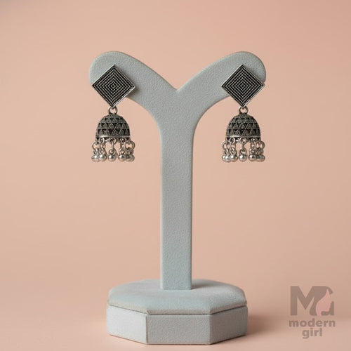 Geometric Square Oxidised Jhumka