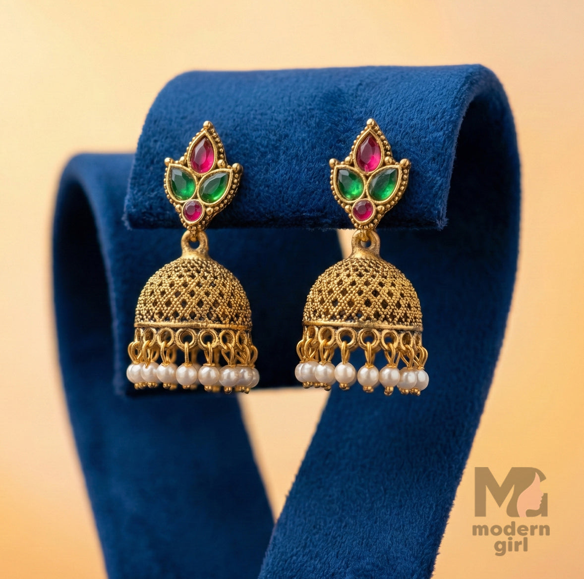 Heritage Temple Jhumka Earrings with Pearl Drops
