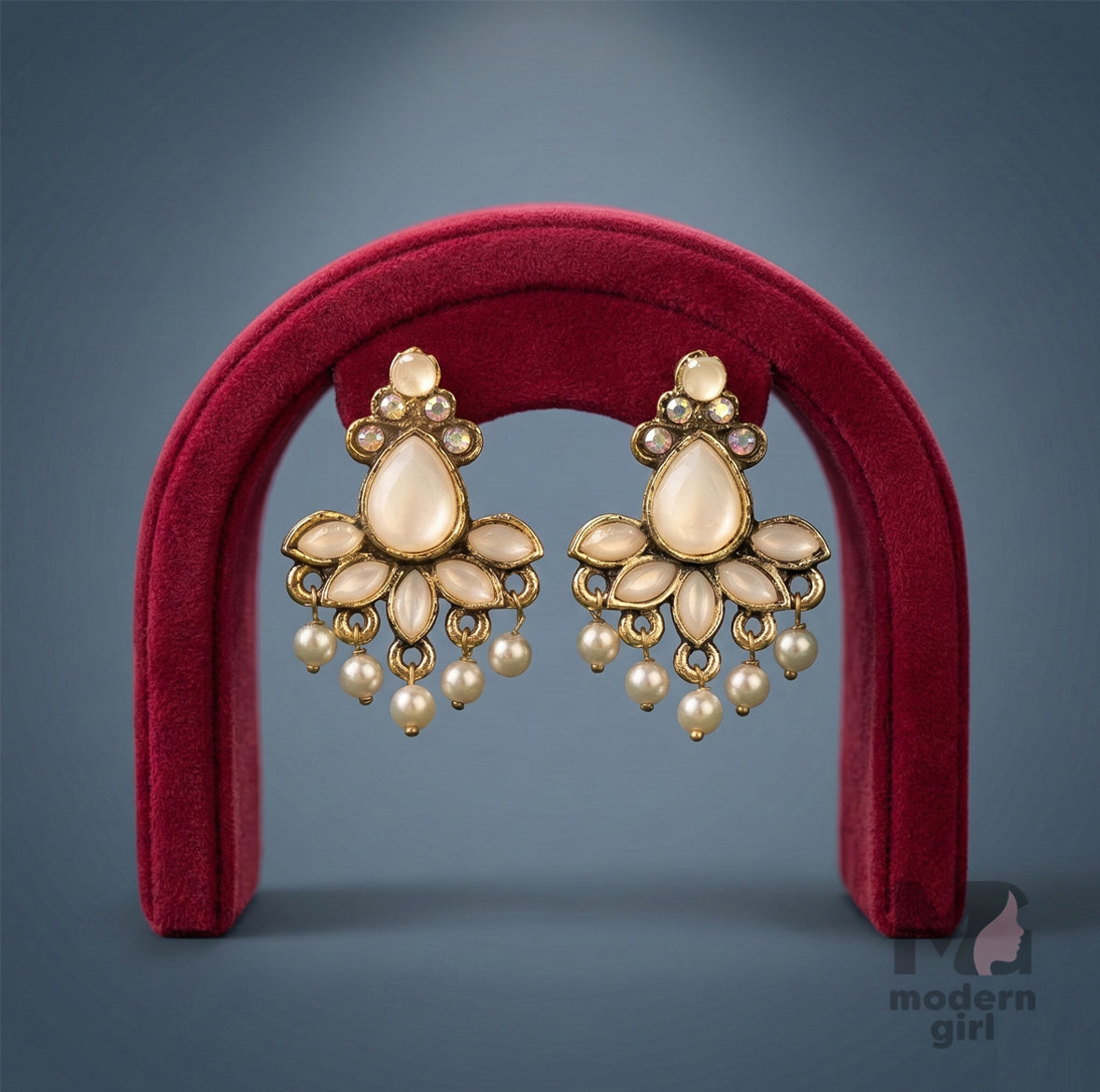 Elegant Kundan Pearl Drop Earrings – Premium German Silver