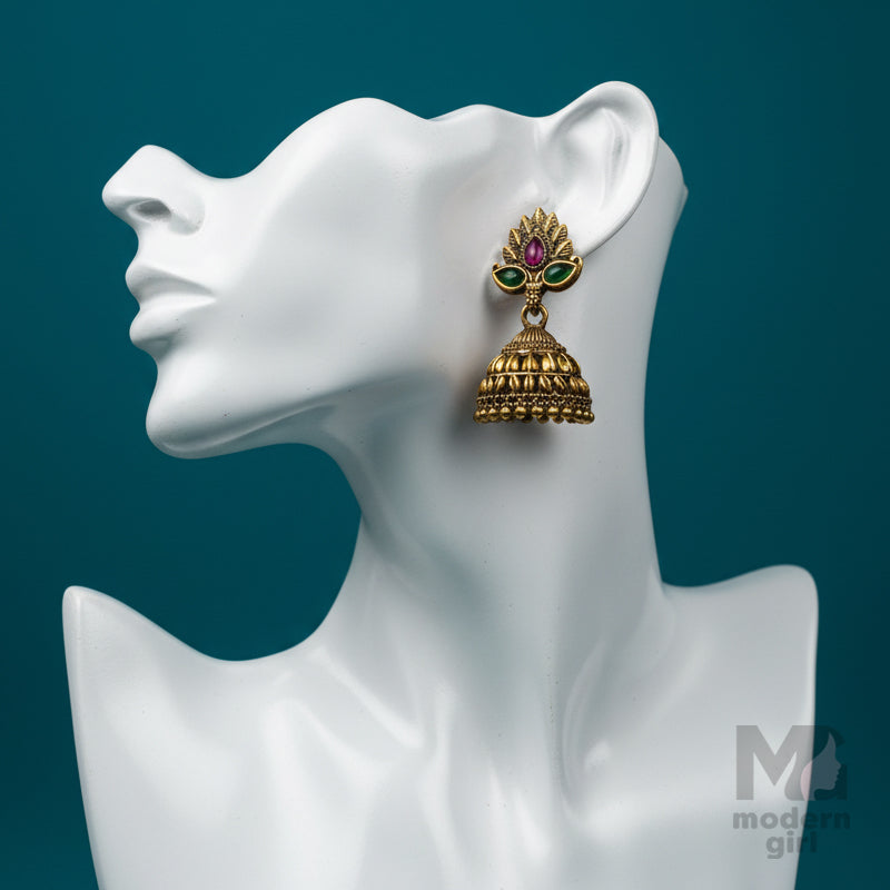 Lotus Temple Jhumka Earrings
