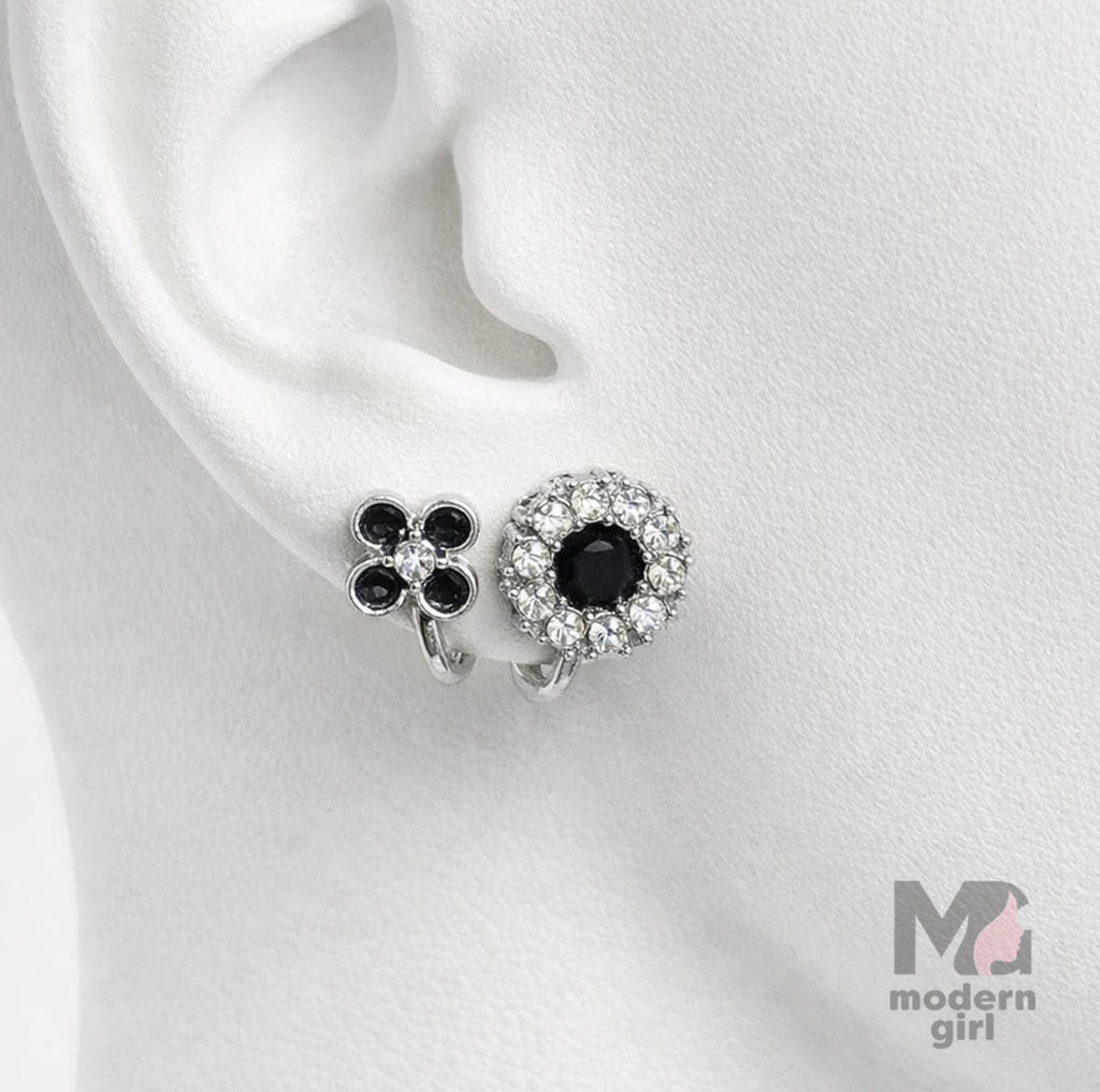 Elegant Black Stone Crystal Stud Earrings
