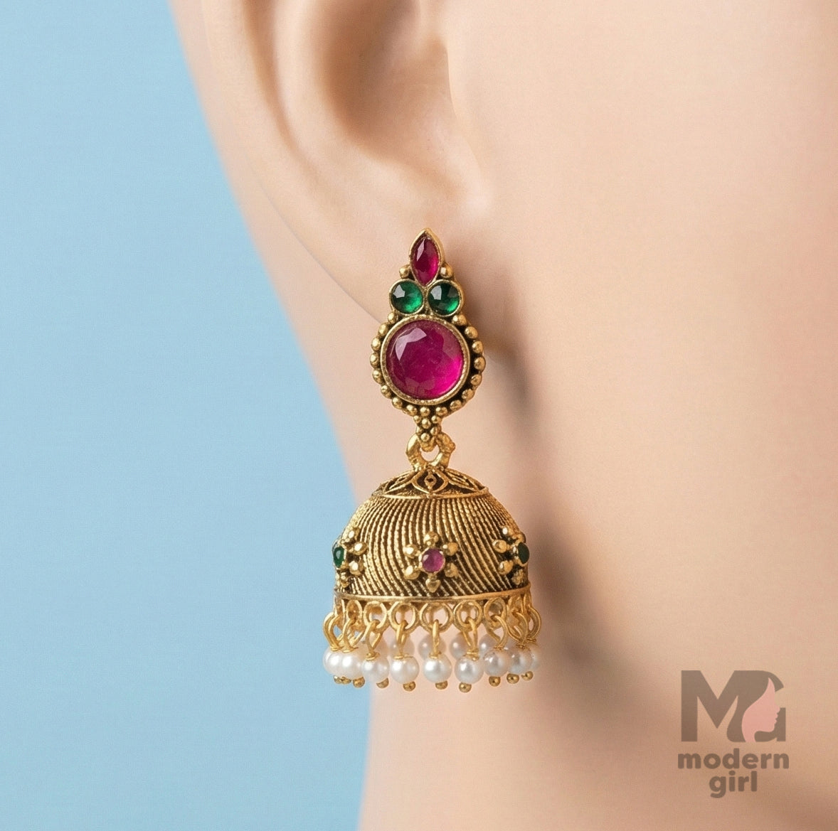 Traditional Pearl Drop Temple Jhumka