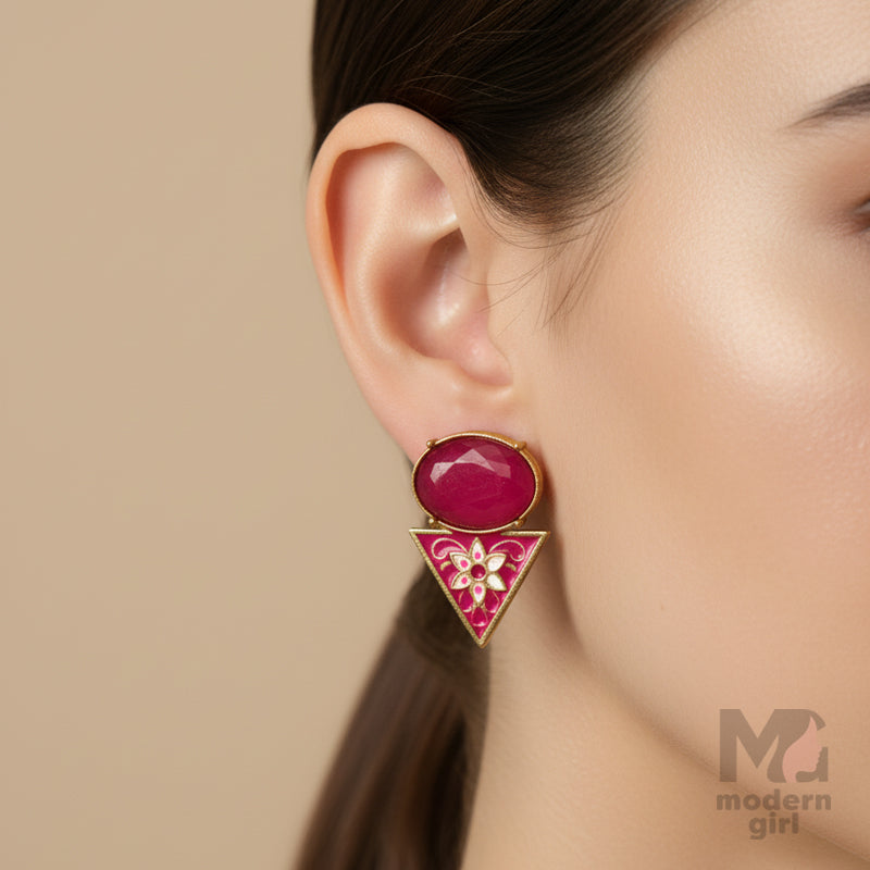 Triangle Enamel Floral Stud Earrings