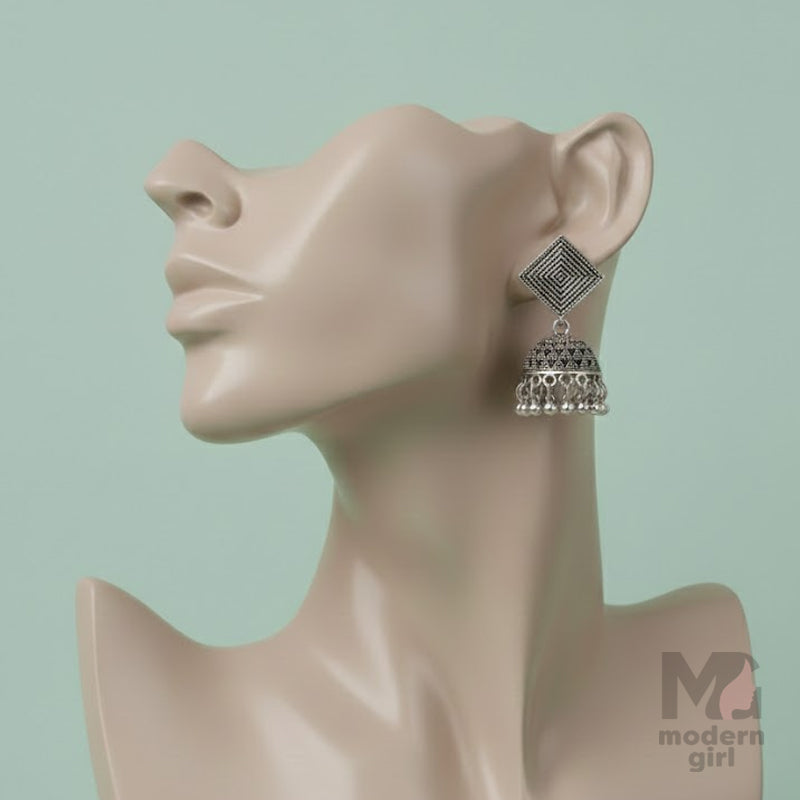 Geometric Square Oxidised Jhumka