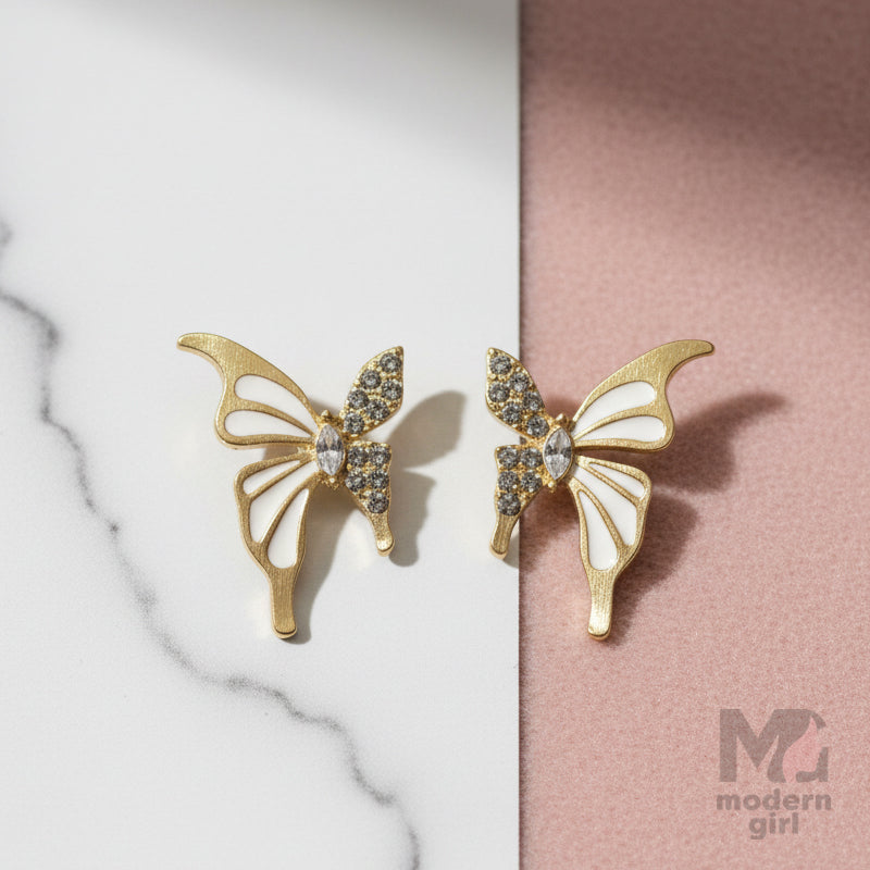 Elegant Butterfly Gold-Plated Earrings with CZ Stones – Modern Girl Collection