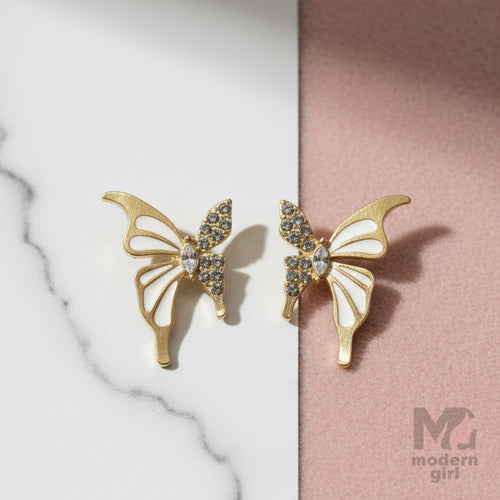 Elegant Butterfly Gold-Plated Earrings with CZ Stones – Modern Girl Collection