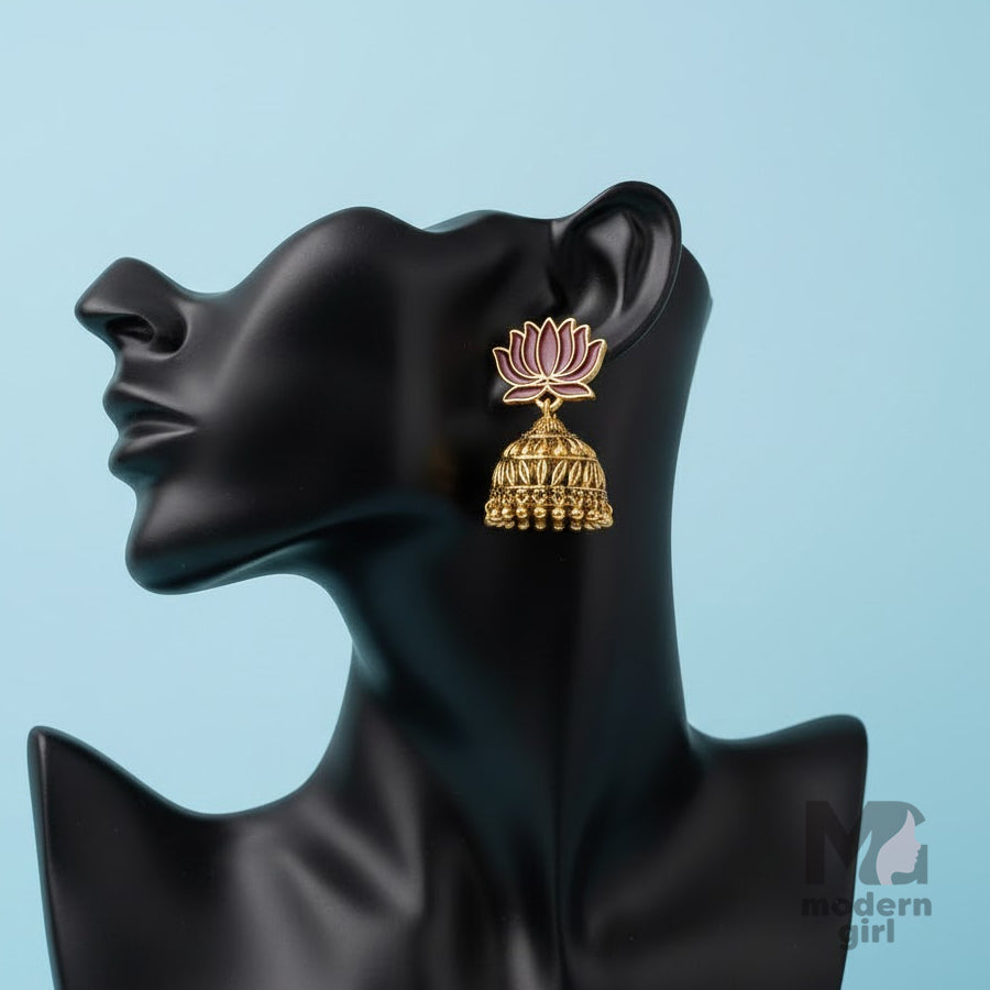 Royal Lotus Jhumka – Traditional Gold Finish Ethnic Dangler