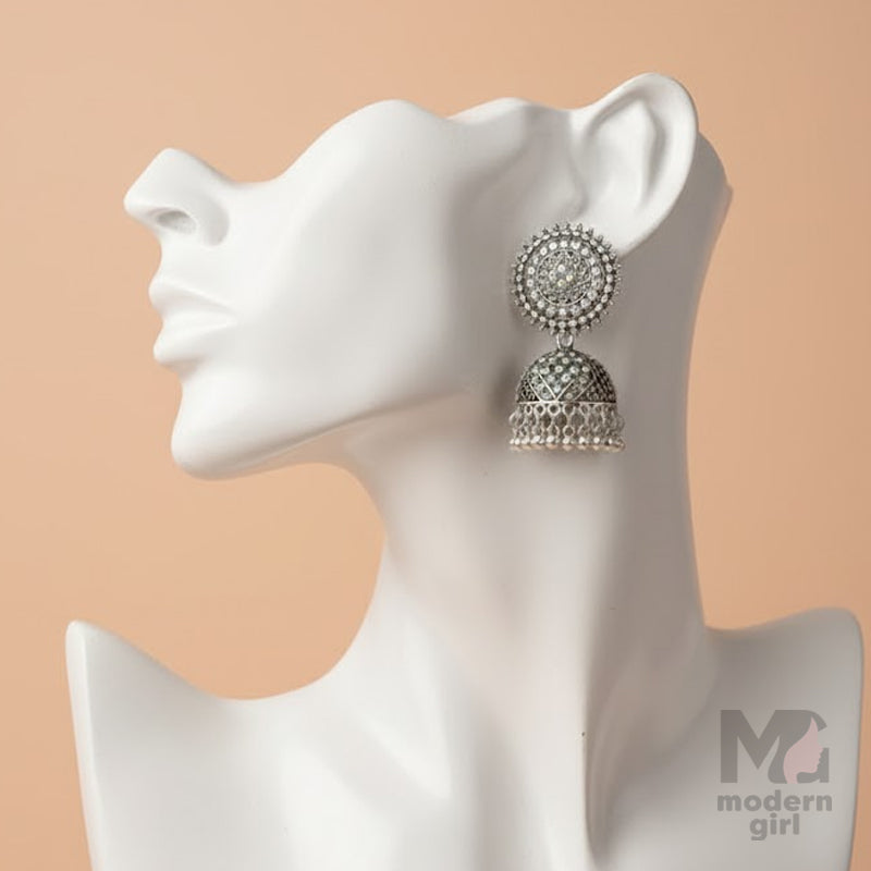 German Silver Stone-Studded Jhumka
