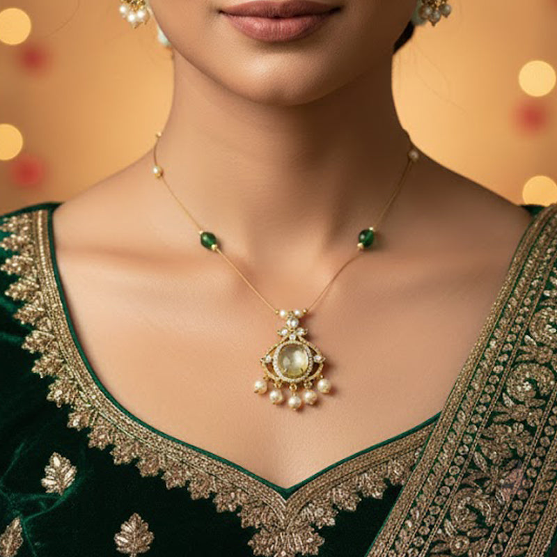 Royal Green Crystal Invisible Chain Necklace