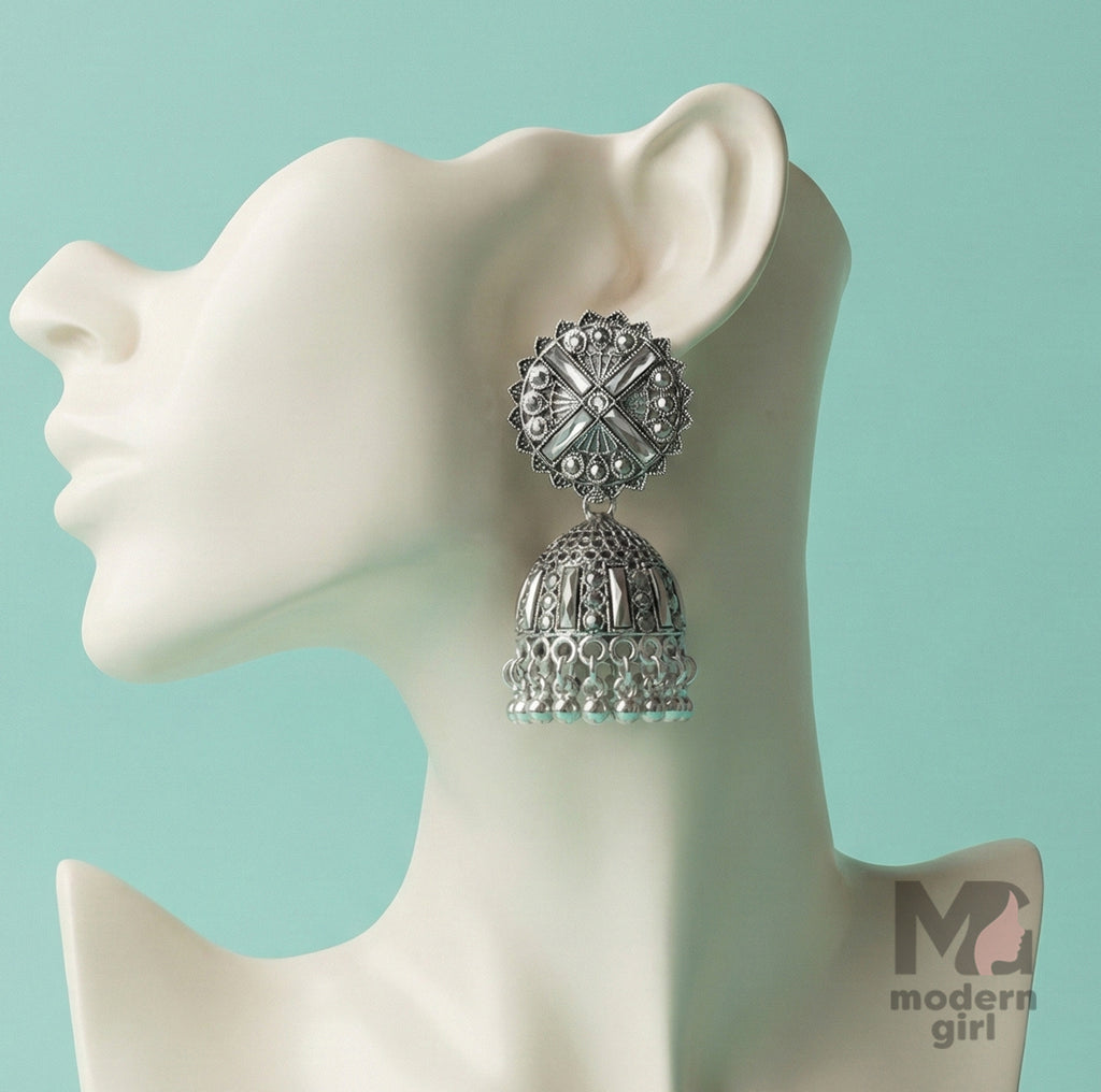 German Silver Stone-Studded Jhumka