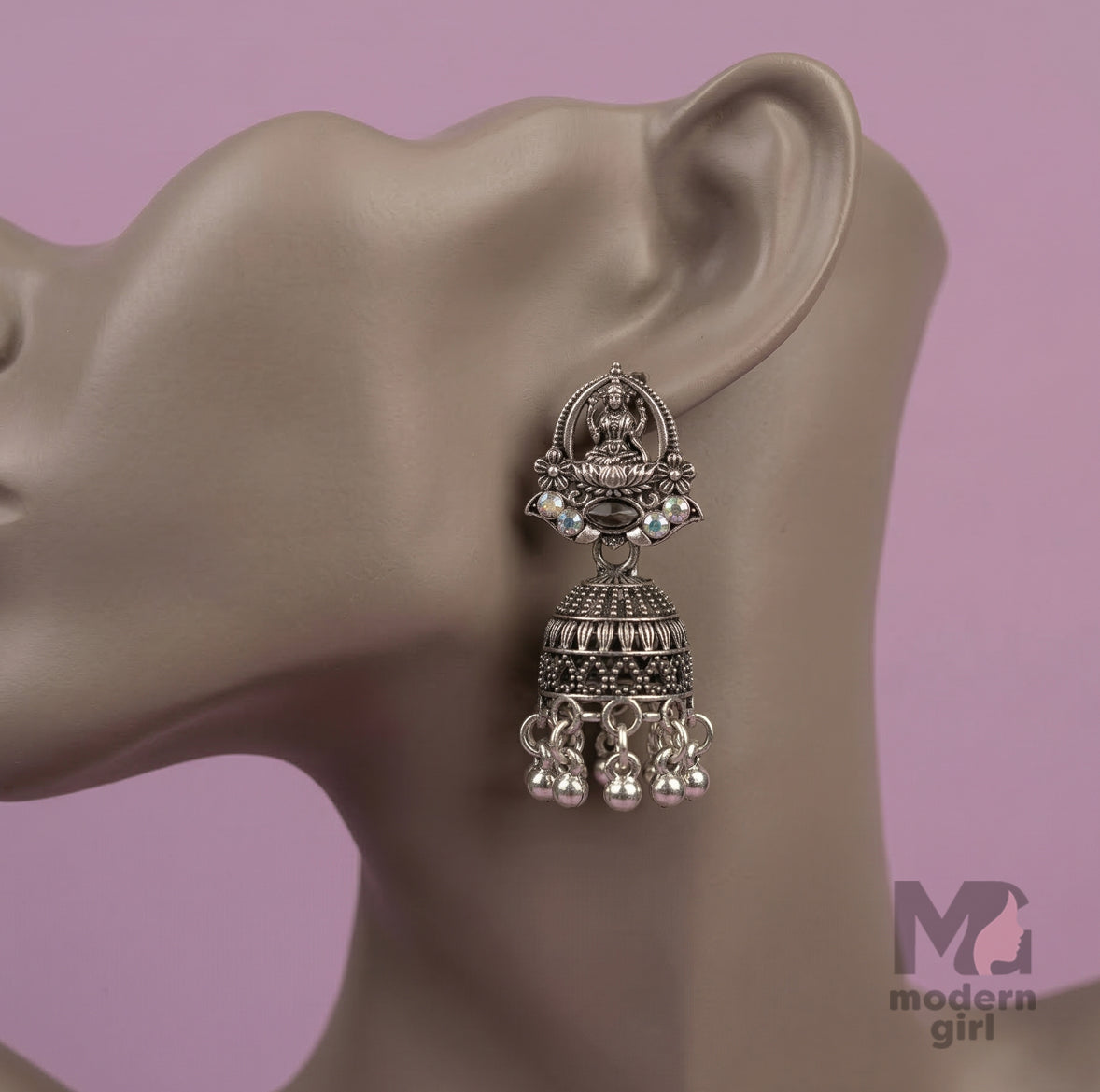 Lakshmi Temple Oxidized Silver Jhumka Earrings for Women