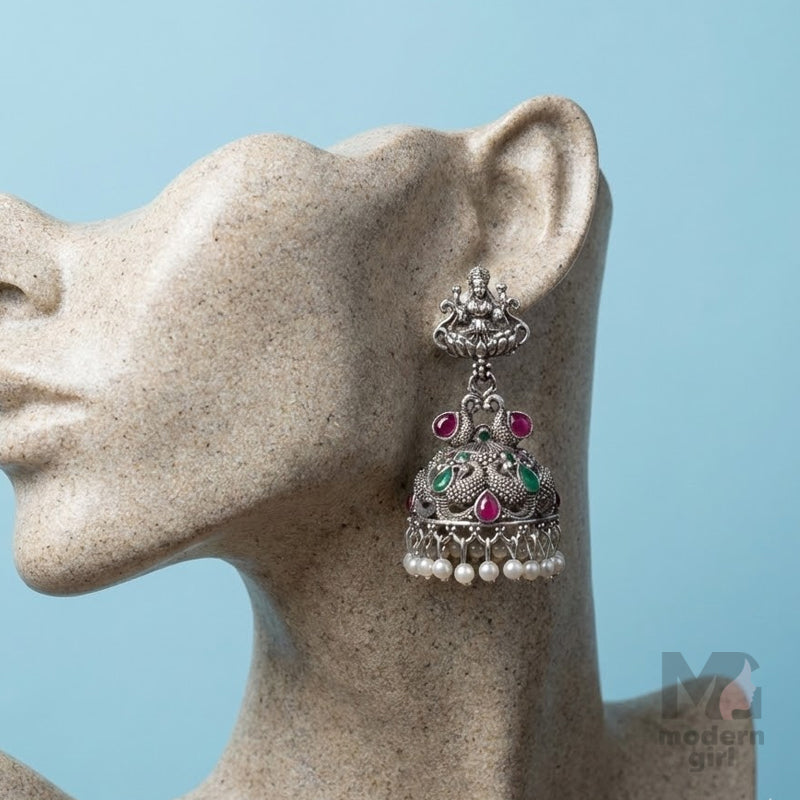 Royal Silver Lakshmi Temple Jhumka