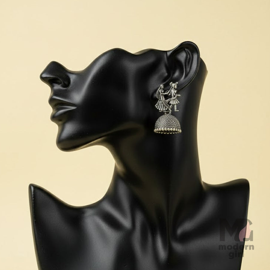 Oxidised Dancing Couple Jhumka Earrings