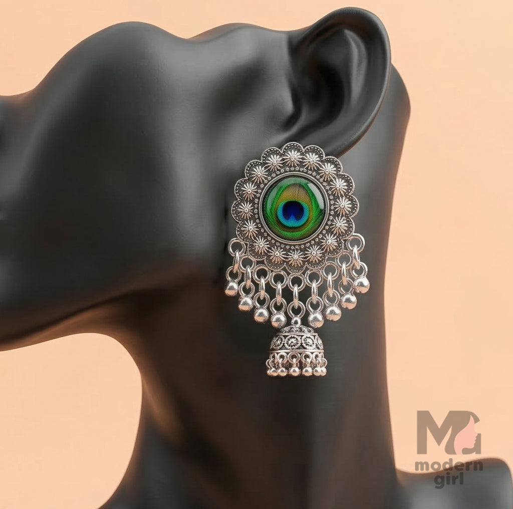 Oxidised Peacock Eye Jhumka Earrings for Women