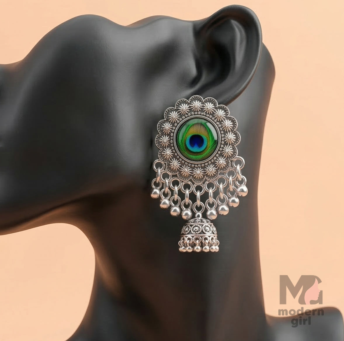 Oxidised Peacock Eye Jhumka Earrings for Women