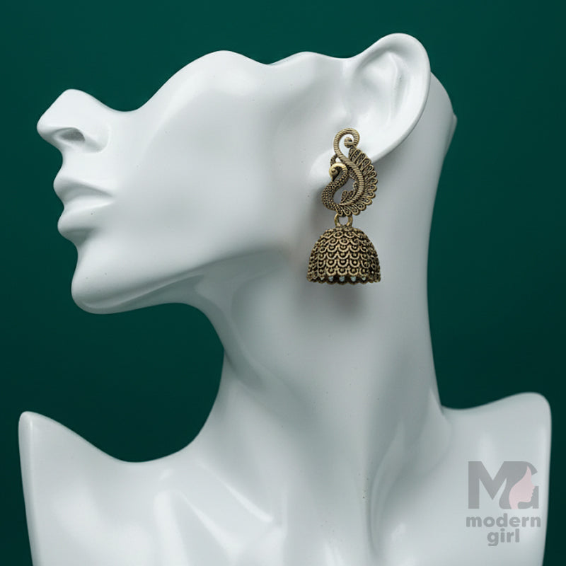 Antique Gold Peacock Jhumka Earrings