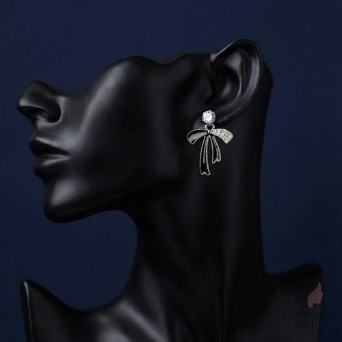 Black Bow Crystal Charm Earrings