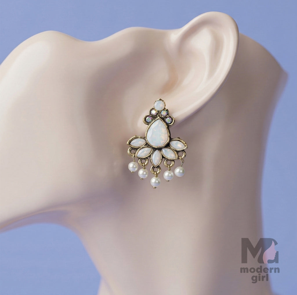 Elegant Kundan Pearl Drop Earrings – Premium German Silver
