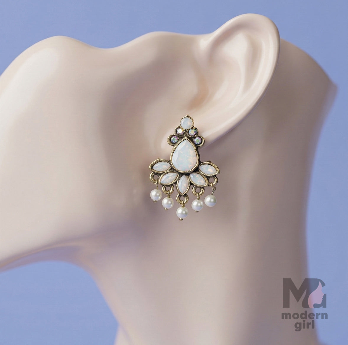 Elegant Kundan Pearl Drop Earrings – Premium German Silver
