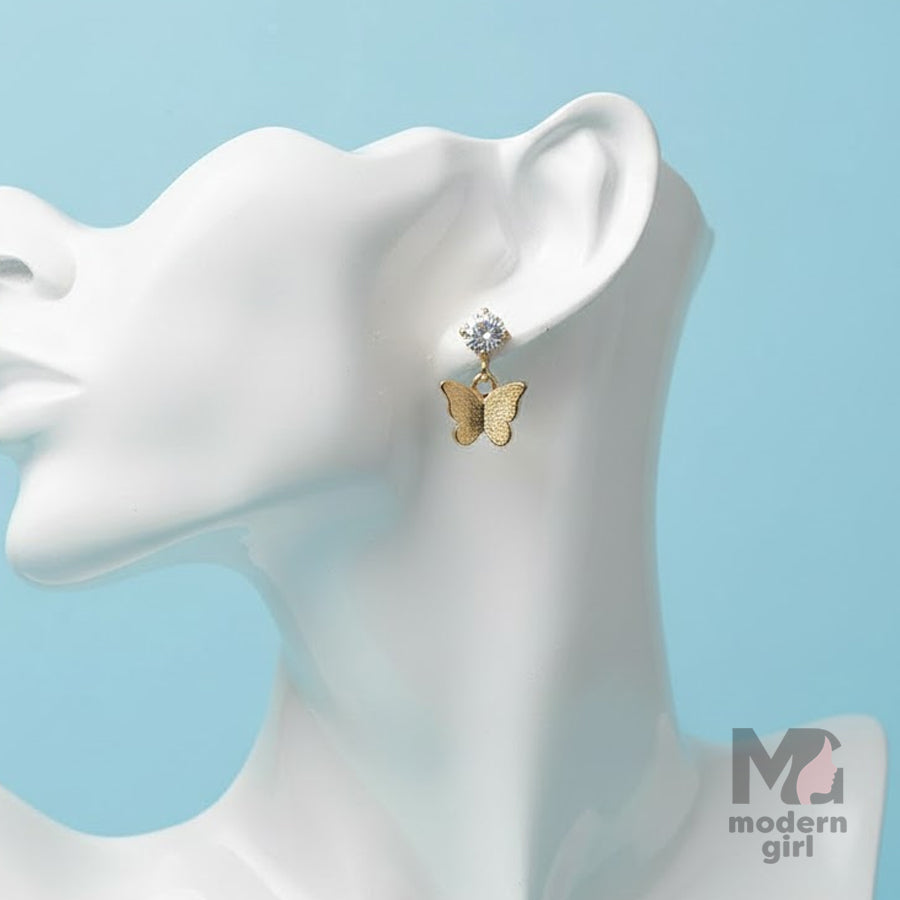 Golden Butterfly Crystal Drop Earrings
