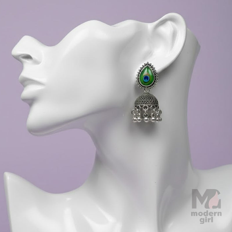 Peacock Thilak Oxidised Jhumka
