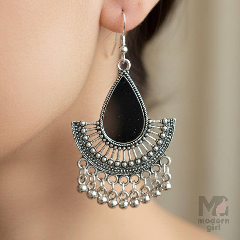 Oxidised Black Teardrop Dangler Earrings