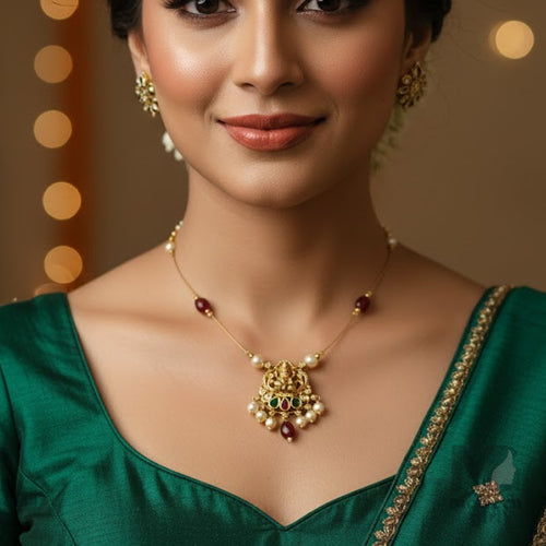 Lakshmi Emerald Ruby Invisible Chain Necklace