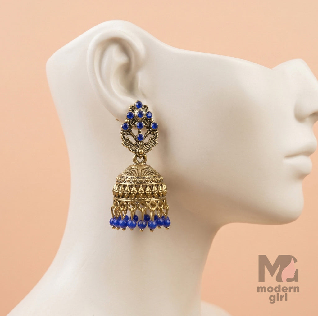 Antique Temple Jhumka Earrings with Stone Work | Traditional Ethnic Jewelry for Women