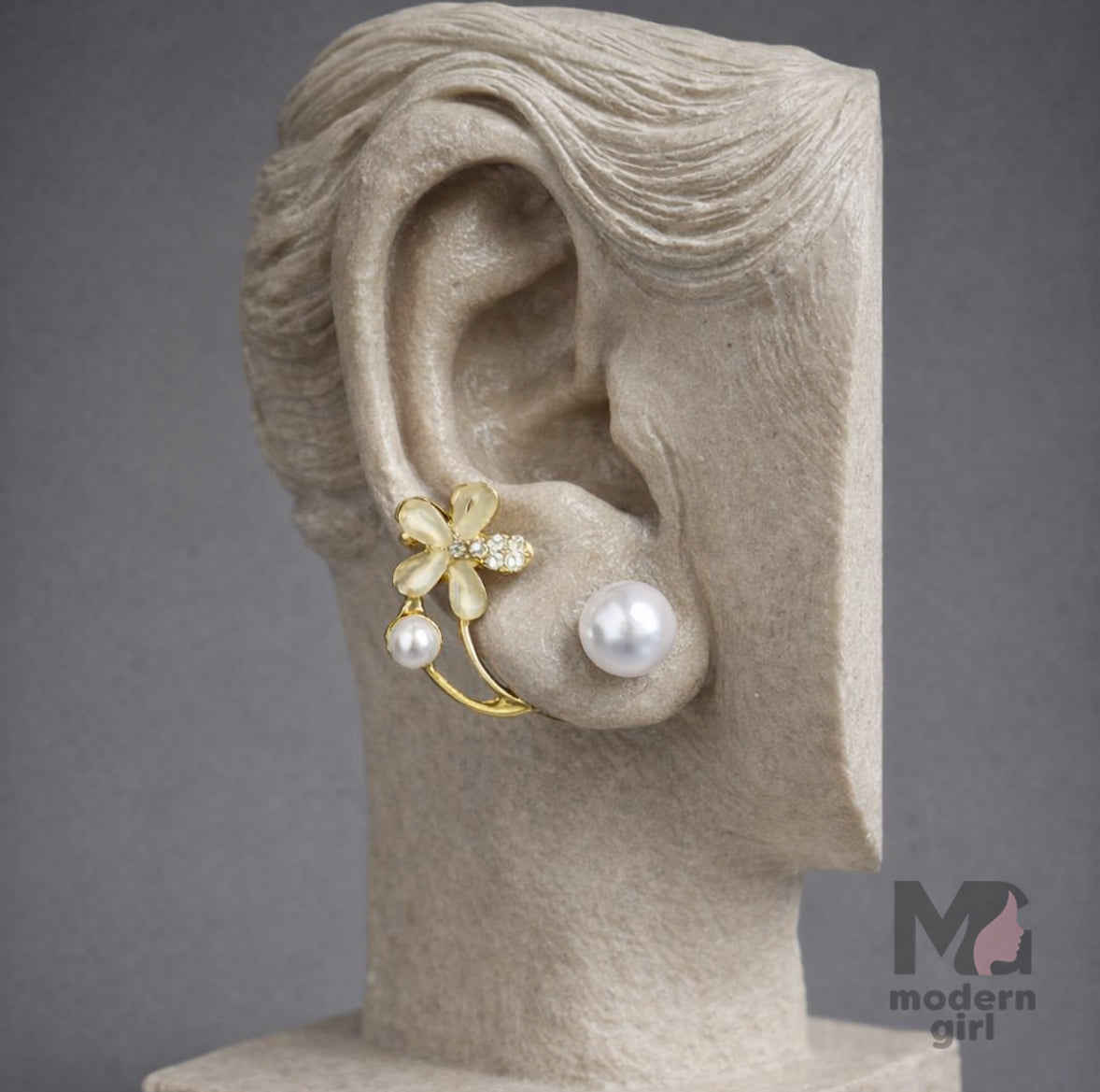 Luxury Gold & Silver Flower Pearl Designer Stud Earrings
