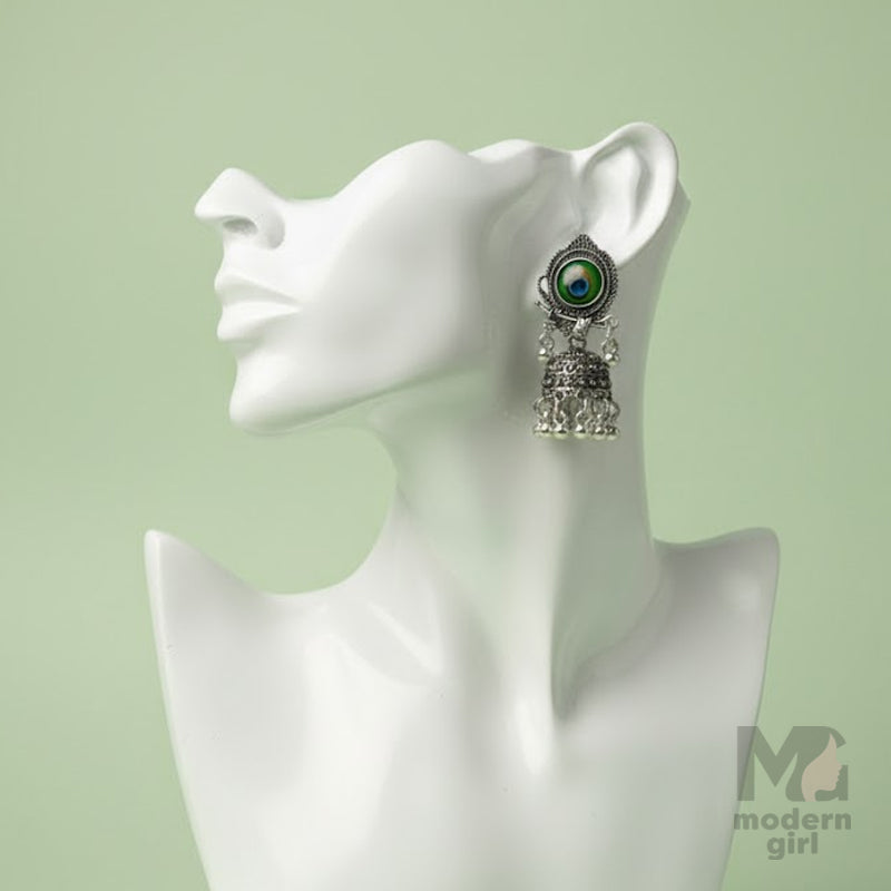 Peacock and Flute Oxidised Jhumka