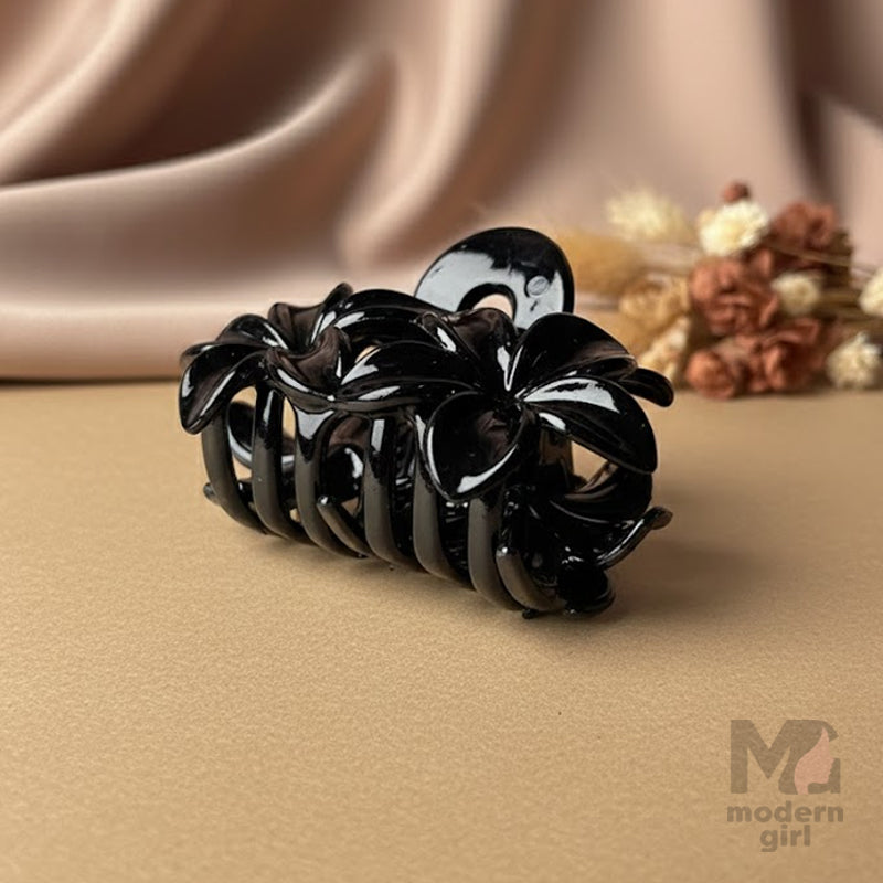 Premium Double Black Floral Hair Claw Clip