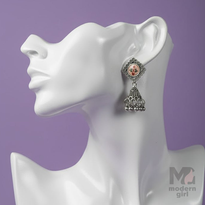 German Silver Enamel Floral Jhumka