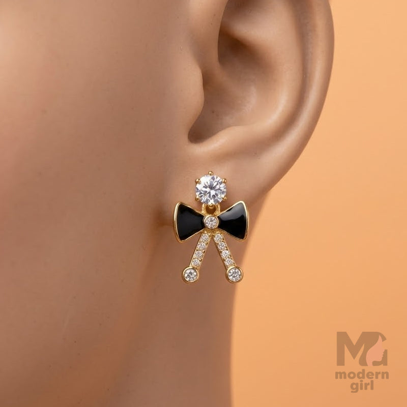 Black Bow Crystal Stud Earrings