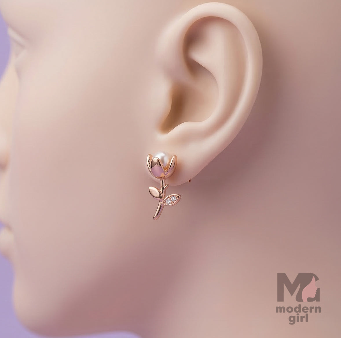 Rose Bud Pearl Stud Earrings
