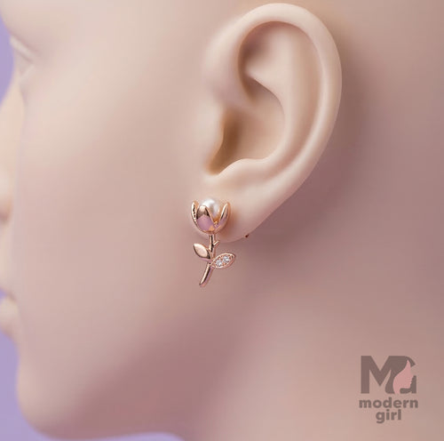 Rose Bud Pearl Stud Earrings