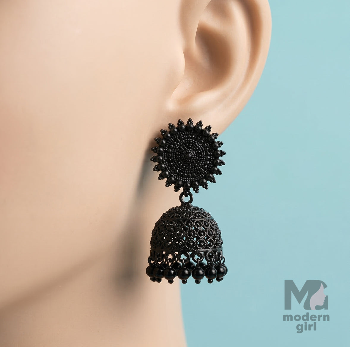 Matte Black Oxidised Jhumka Earrings for Women