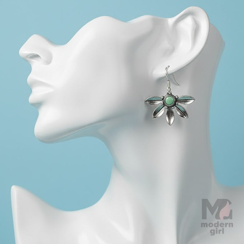 Turquoise Leaf Charm Earrings