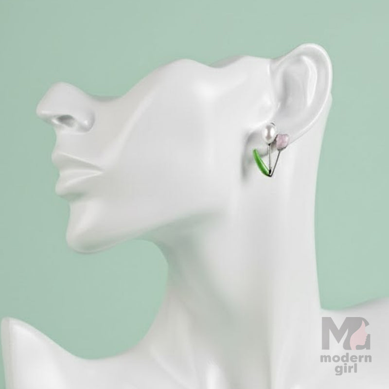 Tulip Pearl Enamel Stud Earrings