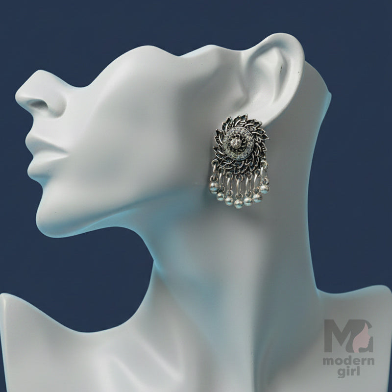 Oxidised Floral with Hanging Beads Earing
