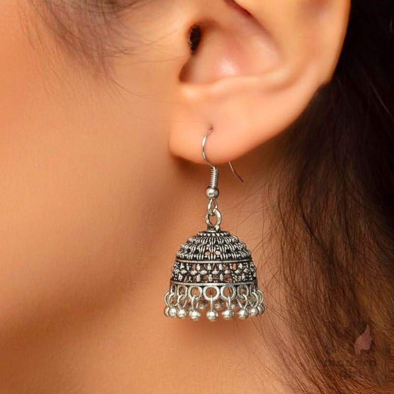 Lightweight Oxidised Silver Jhumka Earrings for Daily & Festive Wear