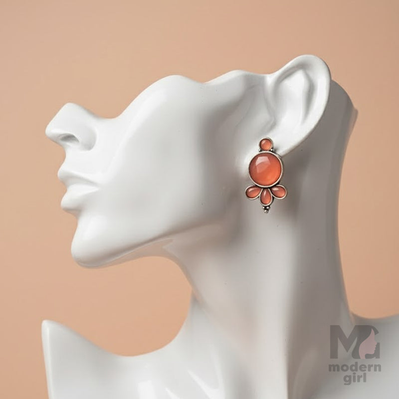 Tone Glossy Stone Stud Earrings