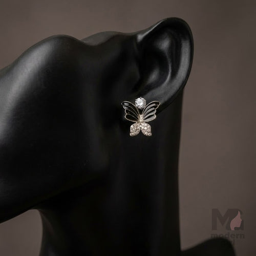 Elegant Black Butterfly Crystal Stud Earrings