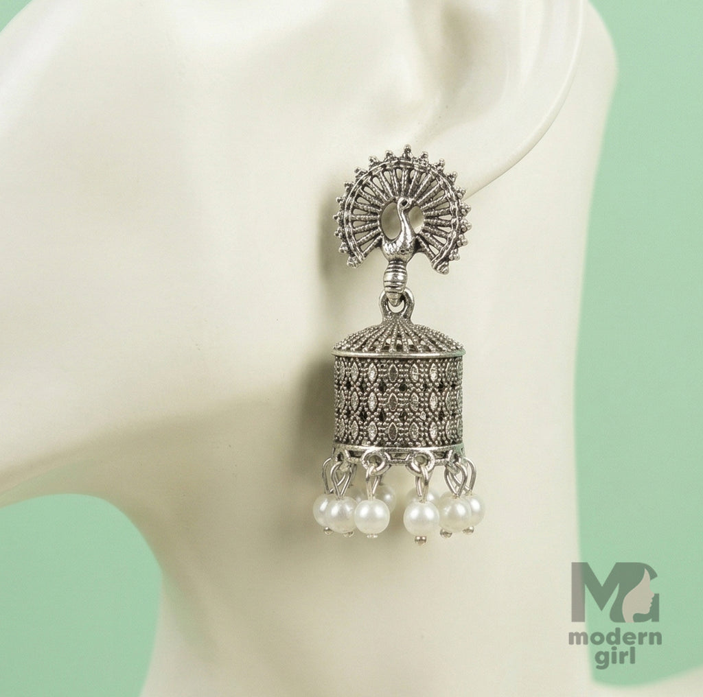 Designer Peacock Jhumka Earrings for Women | Traditional Pearl Drop Jewelry